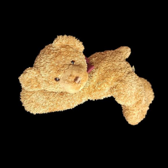 Vintage Stuffed Plush Bear w/ Burgundy Bow 17" x 13" - Picture 2 of 5